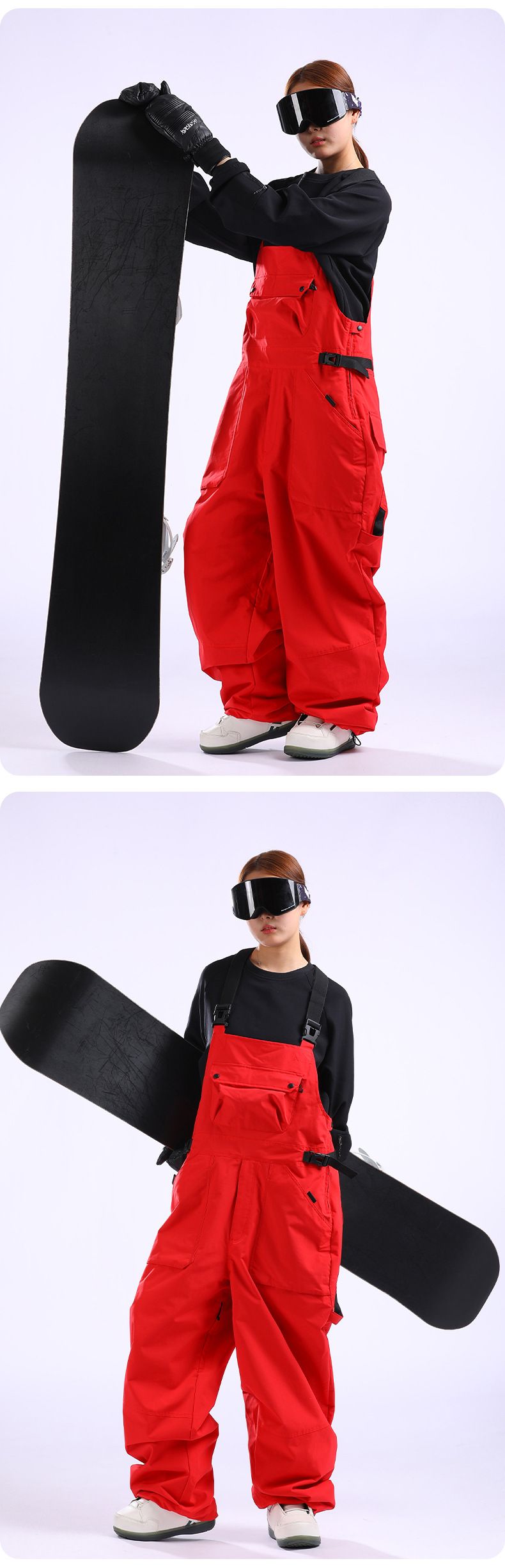 New ski pants women's snowboard windproof waterproof wide leg loose outdoor sports ski pants men's strap_voghion.com