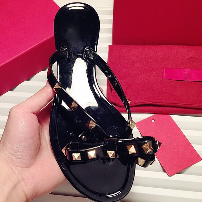 Sandali da spiaggia in gelatina, con fiocco e rivetti, nuovi sandali da donna estivi 2017, antiscivolo e piatti_voghion.com