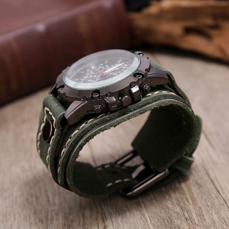 Punk, nuovi gioielli retrò, orologio in pelle di mucca cucito a mano, esagerato, bracciale in pelle da uomo_voghion.com