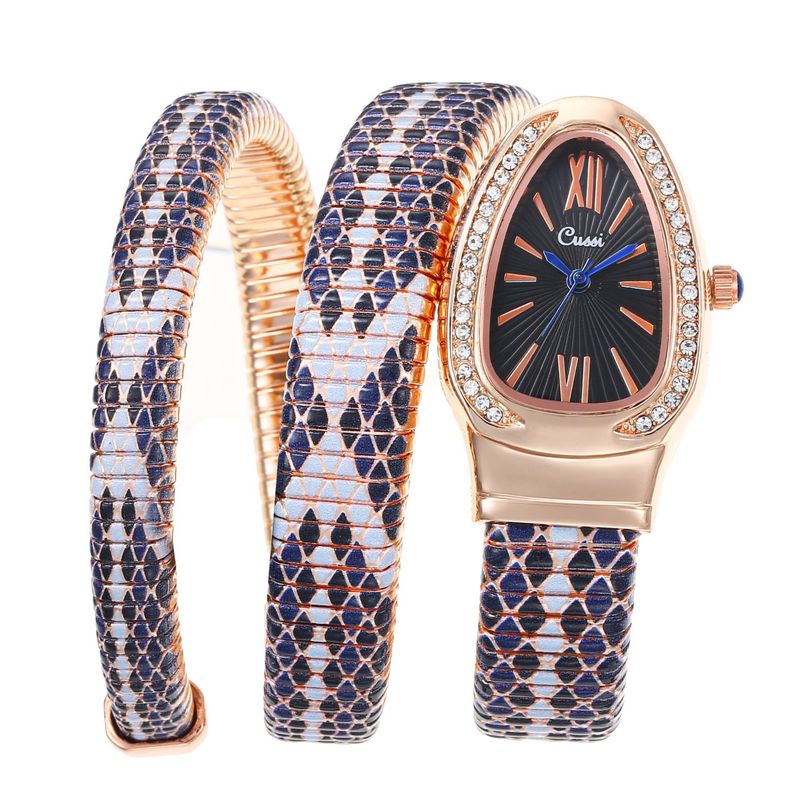 2025 Neues, heiß verkauftes Schlangenarmband mit diamantförmigem Zifferblatt in Schlangenform für Damen, Quarz-Persönlichkeitsuhr_voghion.com