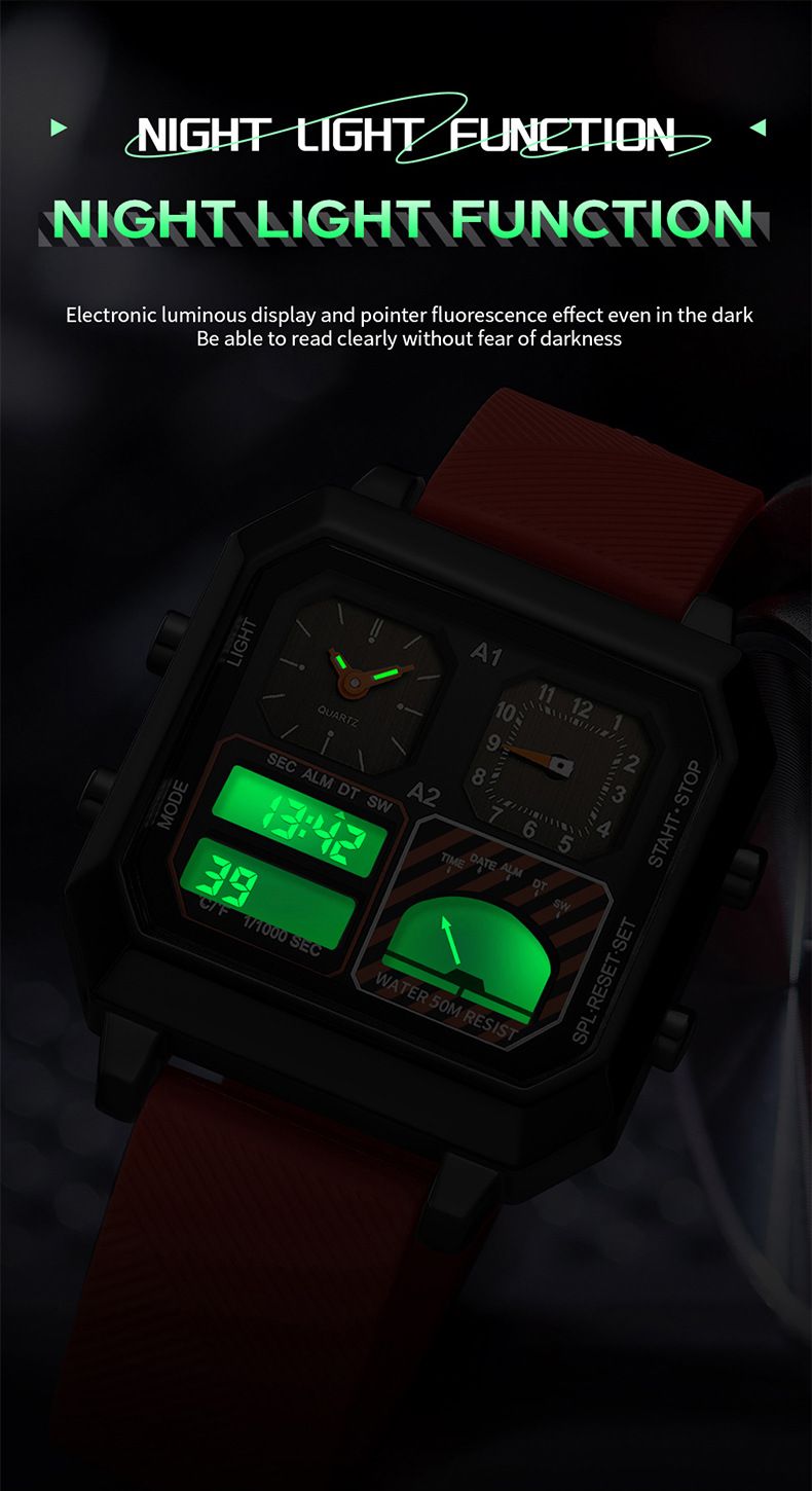 Multifunction Digital Sports Watch With Temperature Measurement, Dual Display, 50m Waterproof, Alarm, Stopwatch, Backlight For Men And Women_voghion.com