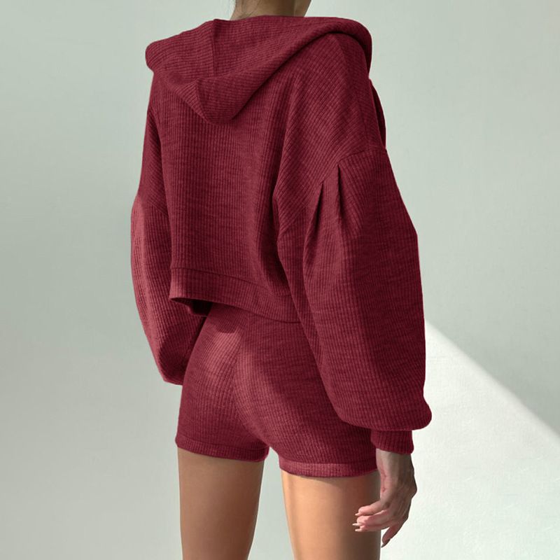 Enfärgad sport slim fit underkläder shorts lösa huva långärmad hoodie jacka ledig tredelad set_voghion.com