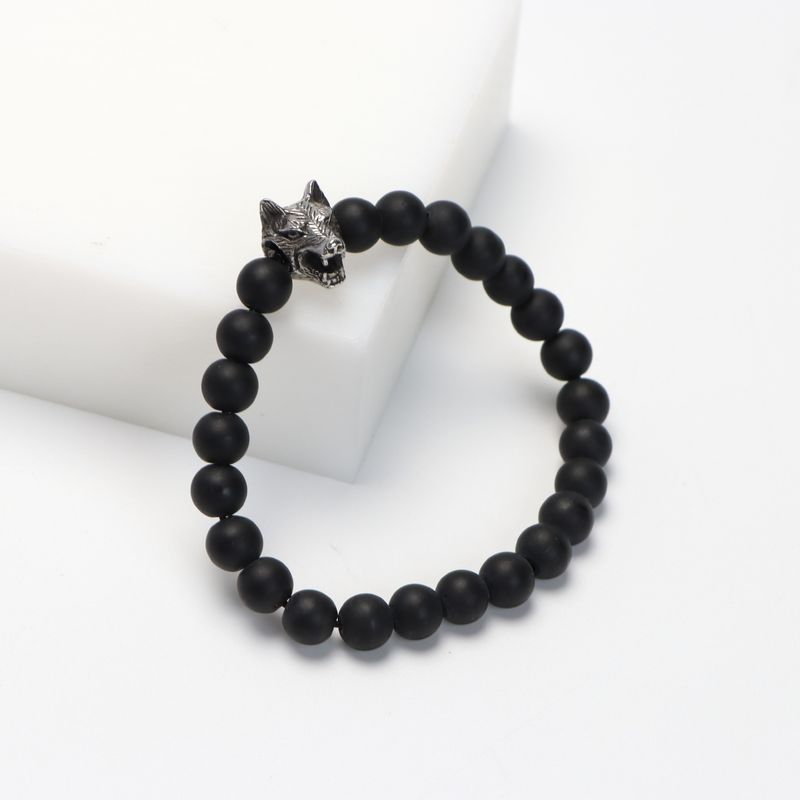Bracelet en perles de verre fait main avec breloque tête de loup, perles de 8 mm, design unisexe pour anniversaire, souvenir de voyage, cadeau d'anniversaire. Bracelet en perles de 8 mm._voghion.com