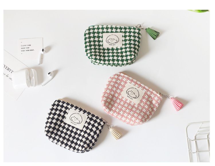 Vinter Ny Plaid-møntpung Kvinders lille bærbar, koreansk stil studerende Sød opbevaringstaske Sort og hvid Plaid minitaske_voghion.com