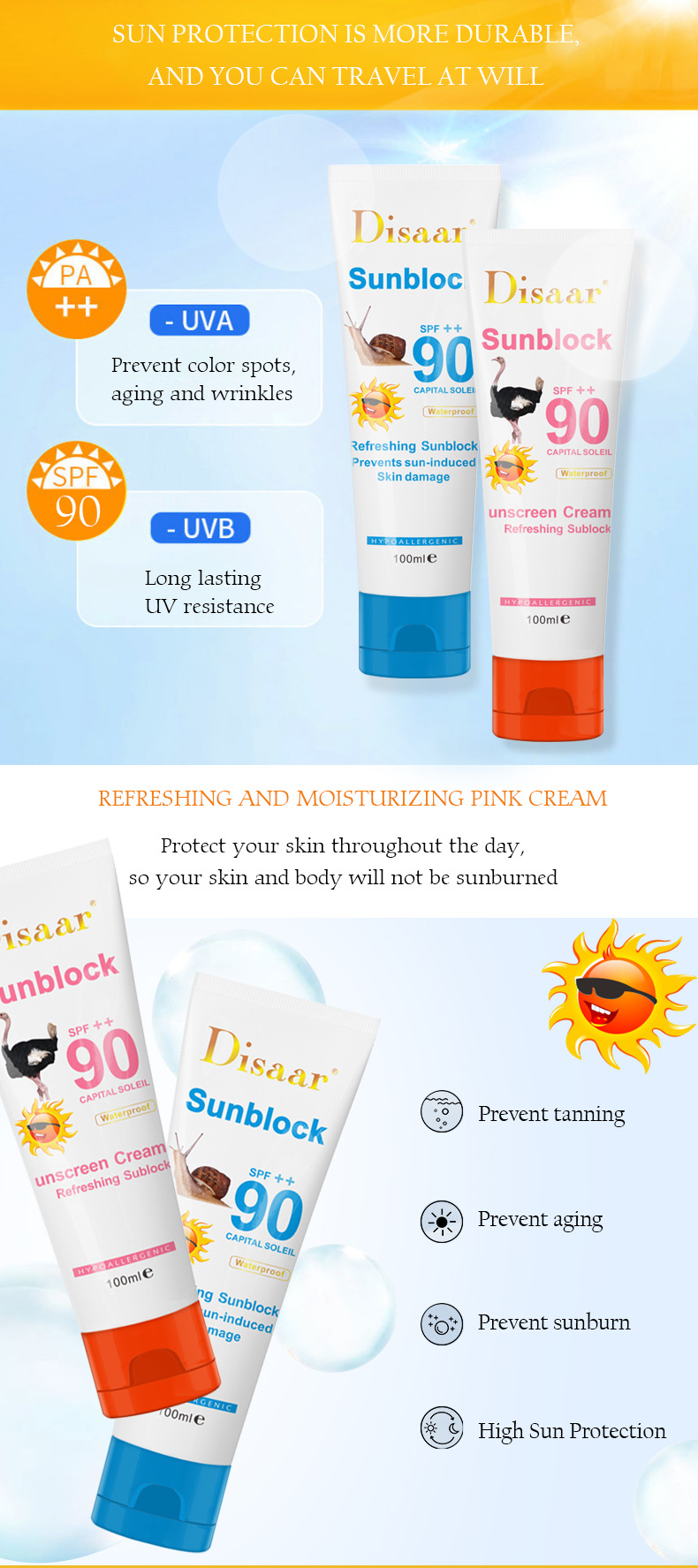 90 Disaar SPF Crema solare viso corpo sbiancante Crema solare Crema protettiva per la pelle Anti-età Blocco controllo olio_voghion.com