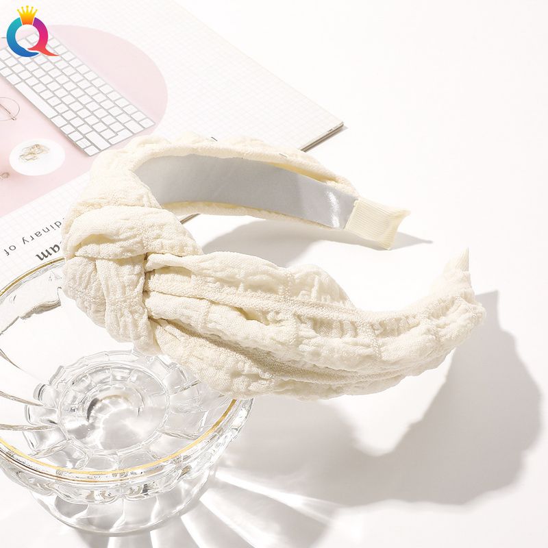 Korean Style Cream-Colored Puff Fabric Bow Headband For Women, Fashionable Hair Accessory For Daily Wear, Workout, And Home Use_voghion.com