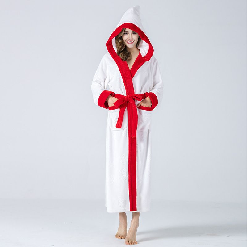 Autumn And Winter Christmas Nightgown Long Pajamas Hooded Red And White Comfortable Nightgown_voghion.com