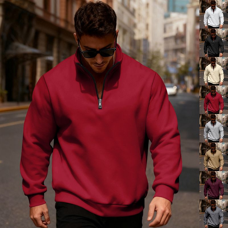 Felpa con cappuccio in pile casual da uomo con collo alto e mezza cerniera - Vestibilità ampia, calda e confortevole, taglia europea_voghion.com