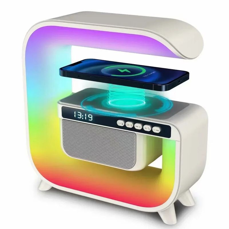 15W trådløs lading i flere farger, trådløs multifunksjonell Bluetooth-høyttaler, vekkerklokke, subwoofer for mobiltelefon, RGB-lys for hjemmet;_voghion.com