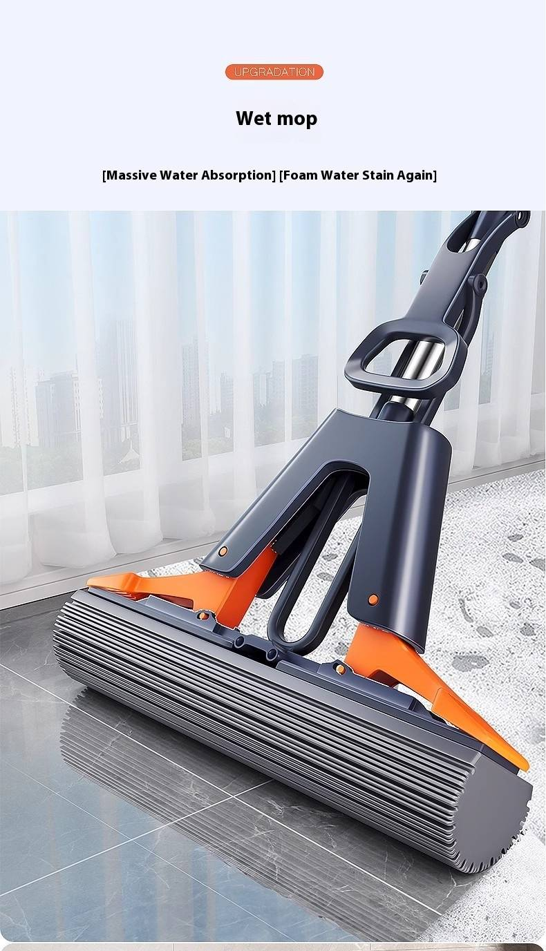 Mop de esponja - Novo limpador de piso dobrável e autotorcedor com cabeça de borracha absorvente (não é necessário lavar à mão)_voghion.com