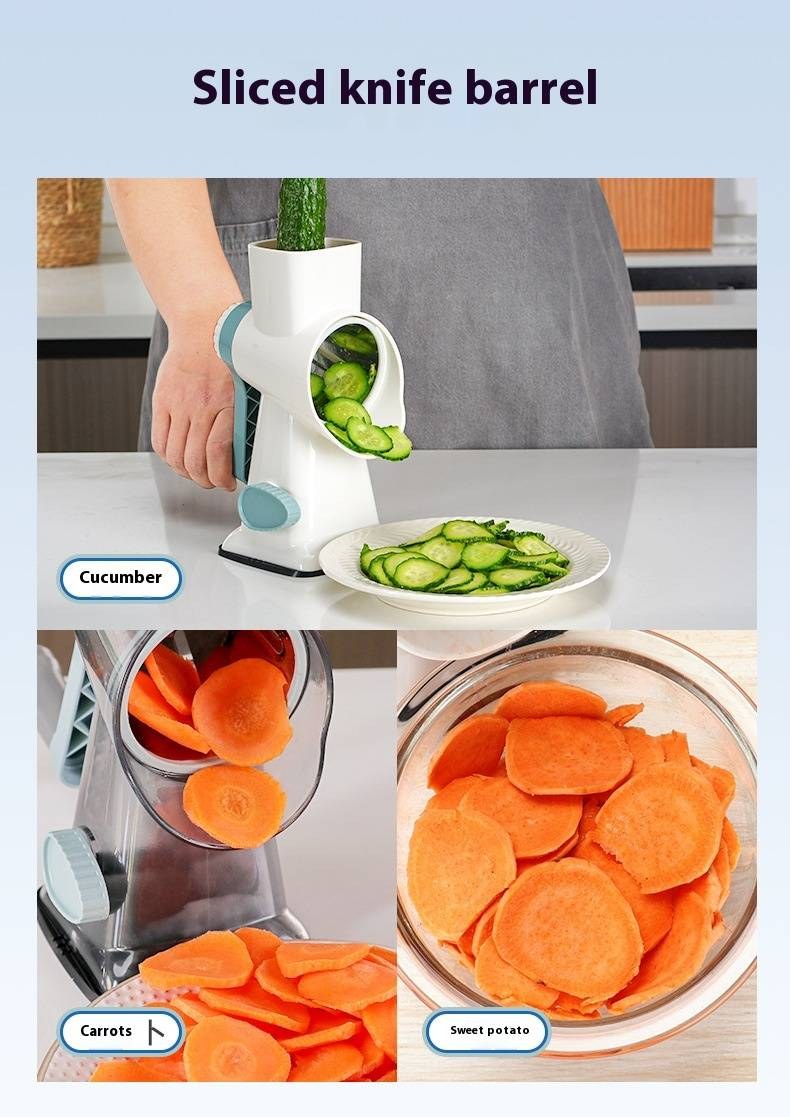 Cortadora de verduras manual rotatoria - Rallador de queso multifunción y picadora de alimentos para cortar y triturar - Aparato de cocina ergonómico con base antideslizante_voghion.com