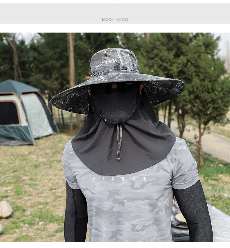 Men's Summer Outdoor Hat With Ear-Loop Face Mask - Wide Brim UPF 50+ Sun Protection For Hiking & Fishing (Mosquito-Proof Design)_voghion.com