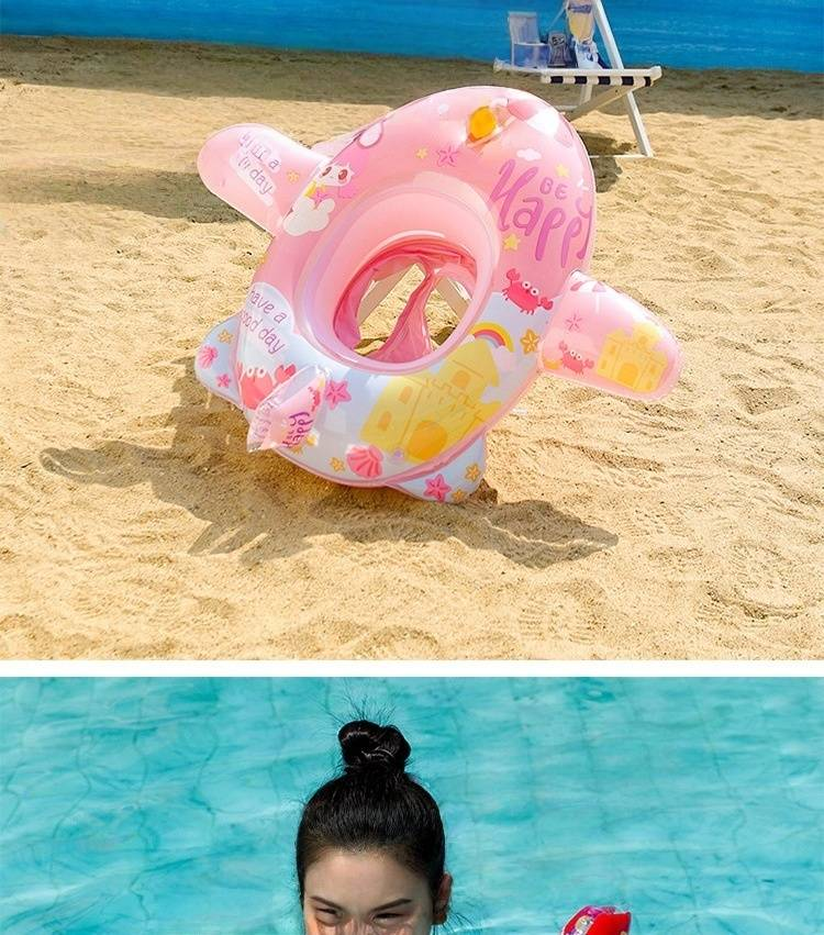 Kids Airplane Pool Float With Water Gun - Fun Inflatable Baby Swim Ring (Safe Seat Design Cute Cartoon Print Durable PVC For Ages 3-6)_voghion.com