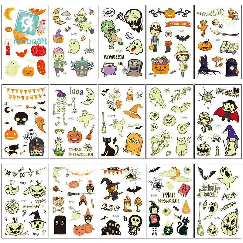 Glow In The Dark Halloween Temporary Tattoos - 24 Unique Spooky Designs For Party, Cosplay & Fun (120x75mm, Water Transfer Stickers)_voghion.com