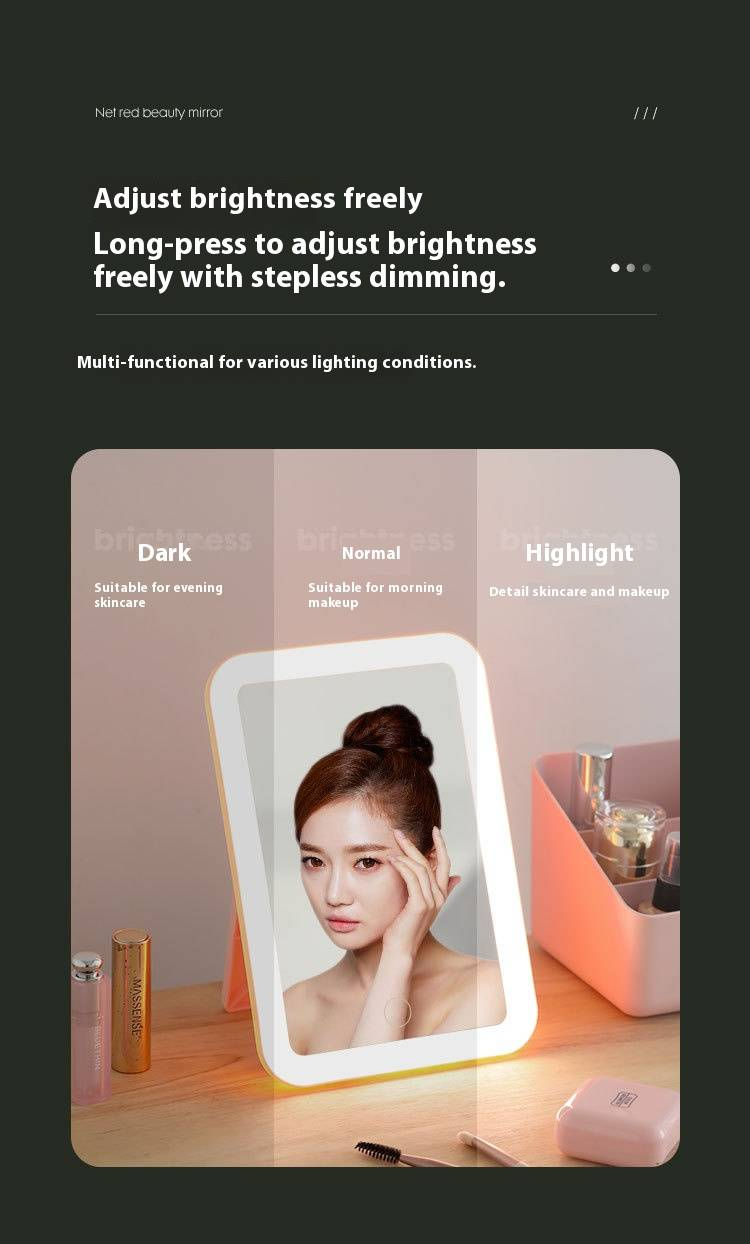 Faltbarer Schminkspiegel für den Schreibtisch mit LED-Leuchten – verstellbarer Kosmetikspiegel für Zuhause, Büro und unterwegs (weiß/pink, quadratisches Design)_voghion.com