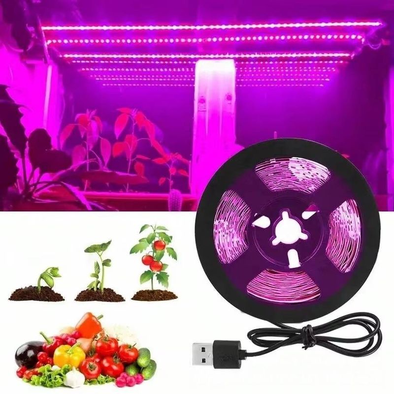Lampada LED a spettro completo USB da 5 V per piante da interno - Chipset 2835, 30 LED/metro, ideale per piantine e serre (opzioni 1M/2M/3M/5M)_voghion.com