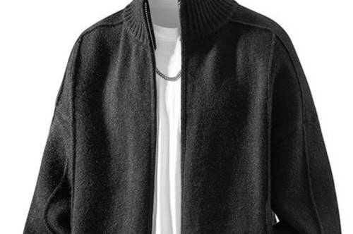 Oversized Men's Knit Cardigan – Breathable & Stretchable Open-Front Sweater With Textured Design (Shadow Black/Gray/Navy/Charcoal)_voghion.com