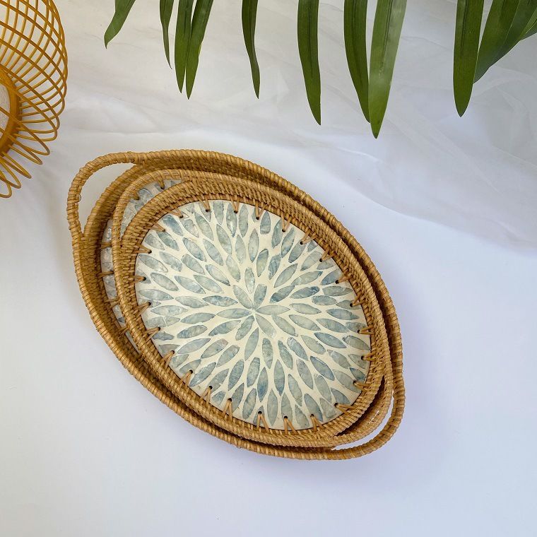 Creative Wicker Woven Colorful Shell Fruit Plate, Decorative Ornaments, Jewelry Storage Tray, Tea Storage Tray, Storage Basket_voghion.com