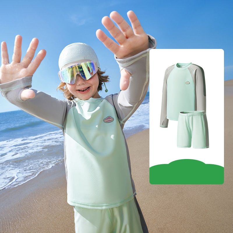 Kids Long Sleeve Rash Guard Swim Set – UPF 50+ Sun Protection With Quick-Dry Fabric (Sky Blue, Shell Pink, Lavender, Cream) |_voghion.com