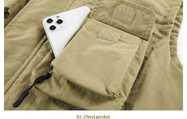 Utility-Weste mit mehreren Taschen für Outdoor-Aktivitäten – Leichtes Nylon mit Reißverschluss_voghion.com