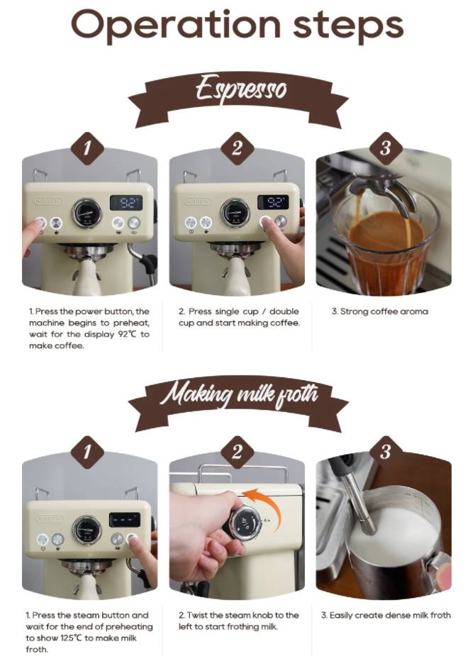 PSH10PLUS-WH-EU 1350W Halbautomatische Kaffeemaschine, 20Bar Pumpendruck, Pulverhammer, 58mm Temperaturregler, beweglicher Filter, Kalt-/Heißkonzentrat_voghion.com