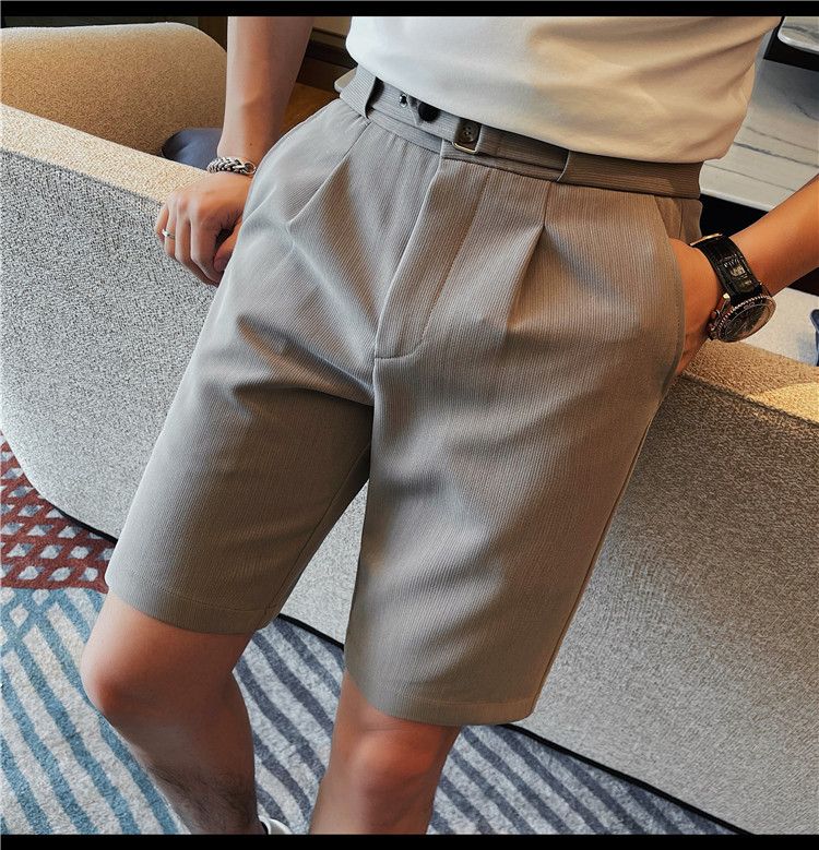 Wholesale men's summer shorts Korean version slim-fitting pinstriped casual five-point pants fashionable youth non-ironing men's pants_voghion.com