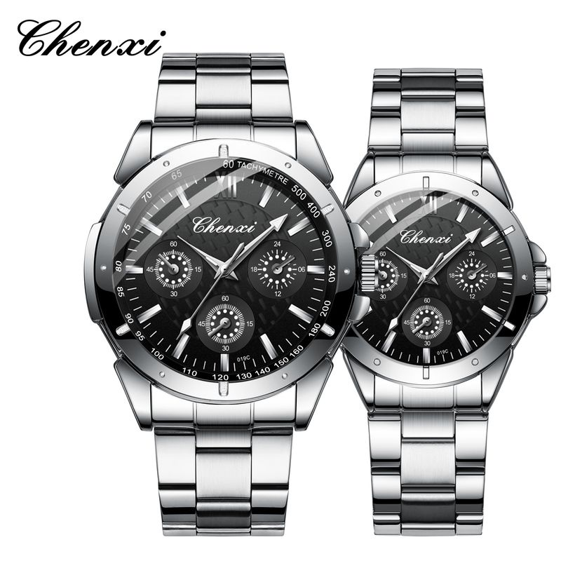 CHENXI Orologi da polso da uomo e da donna, con cinturino in acciaio, impermeabili al quarzo, con tre indicatori decorativi, di marca, per coppie_voghion.com