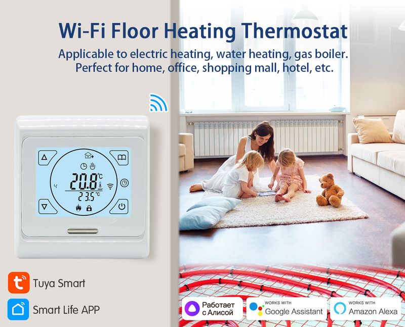 WiFi inteligentní nebo topný termostat Dálkový ovladač teploty Tuya pro plynový kotel/elektriku/vodu, hlas Alexa Google_voghion.com
