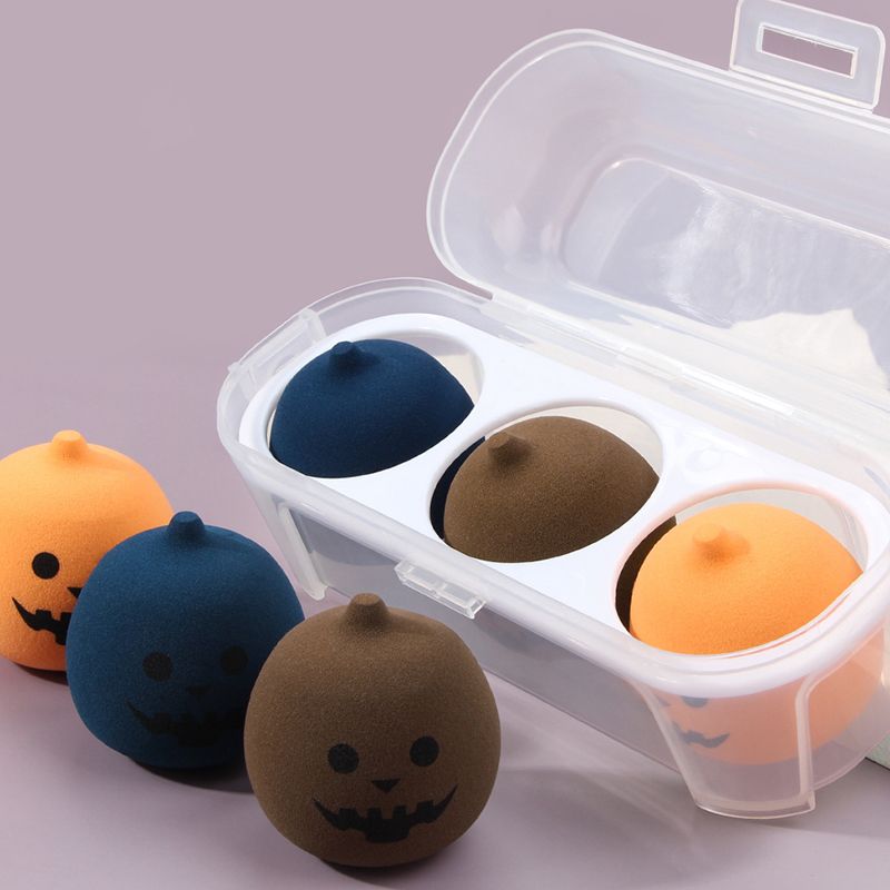 Halloween Pumpkin Makeup Egg 3 PCS Wet and Dry Sponge Puff Water Cushion Cosmestic Sponge Tool Portable Soft Foundation Sponge_voghion.com