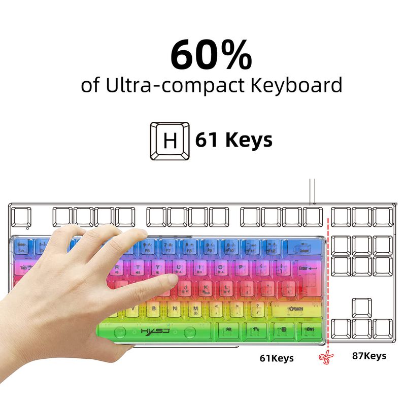 Yeni V700 61 Tuş Kablolu İnce Film Tamamen Şeffaf RGB Arkadan Aydınlatmalı Mekanik Dokunmatik Oyun Klavyesi_voghion.com