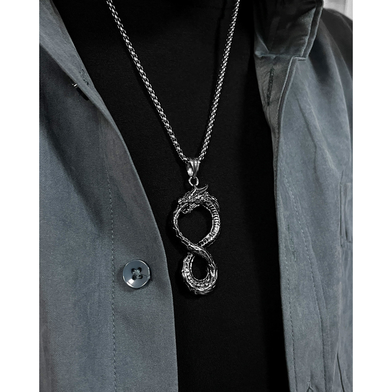 Infinity Symbol Dragon Necklace Personalized Titanium Steel Pendant_voghion.com