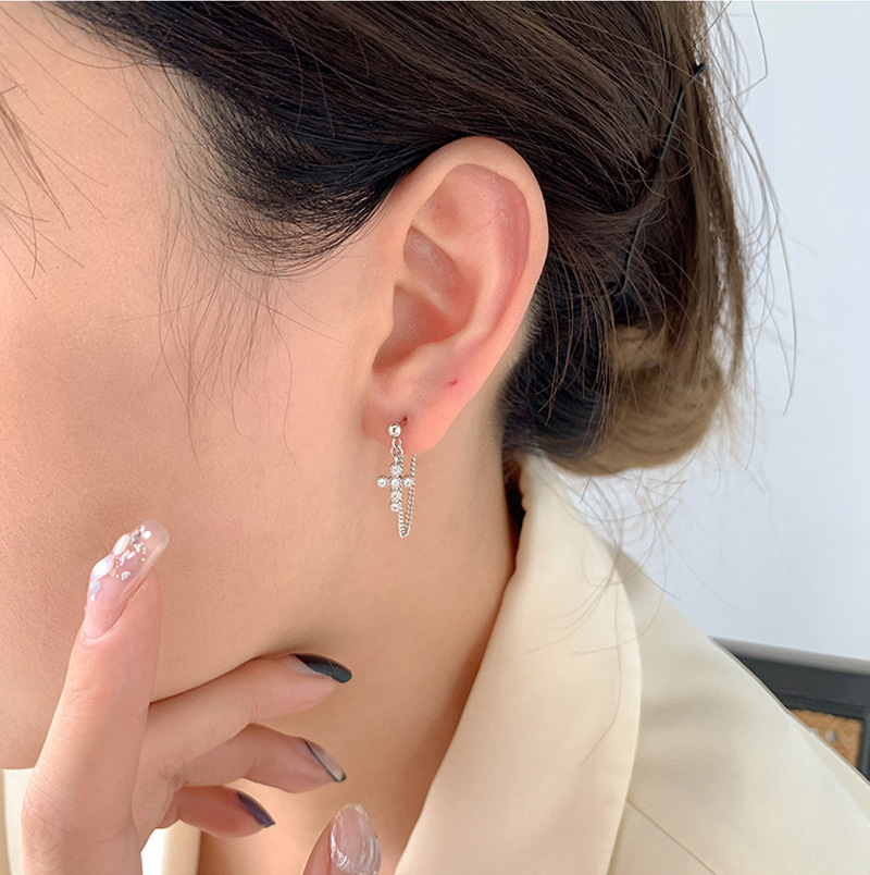 Orecchini a croce in argento Sterling VENUS con zirconi, personalizzati, pendenti con nappa, da donna_voghion.com