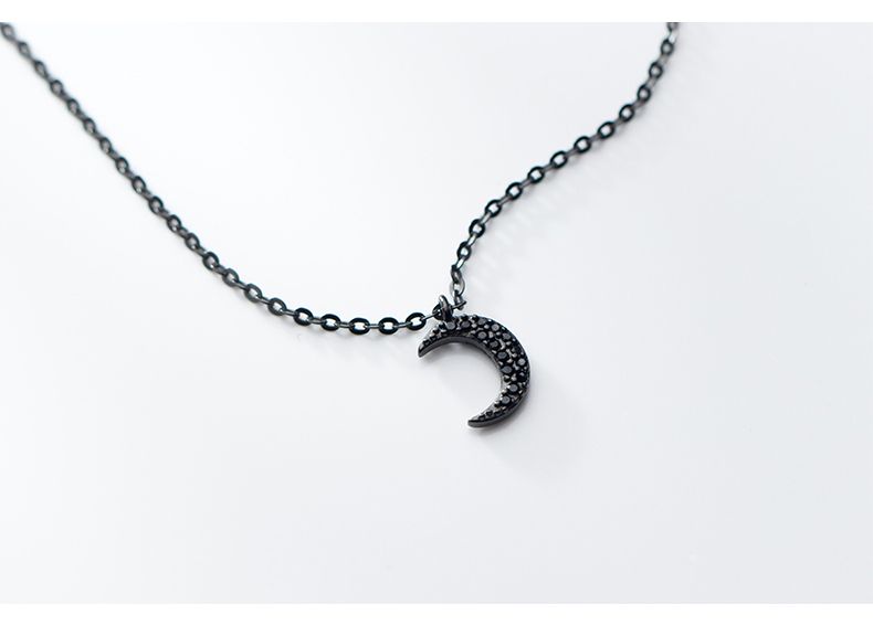 2025 Nieuwe aankomsten MODIAN Verstelbare korte ketting voor vrouwen Mode Sterling Zilver Minimalisme Zwarte Zirkoon Maan Hanger Ketting Fijne Sieraden_voghion.com