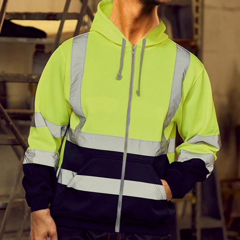 Reflektierender Herren-Kapuzenpullover mit Kordelzug, lockerer Reißverschluss, langärmeliger Kapuzenpullover, Winter-Arbeitssicherheitsmantel, feuchtigkeitsableitendes Sweatshirt_voghion.com