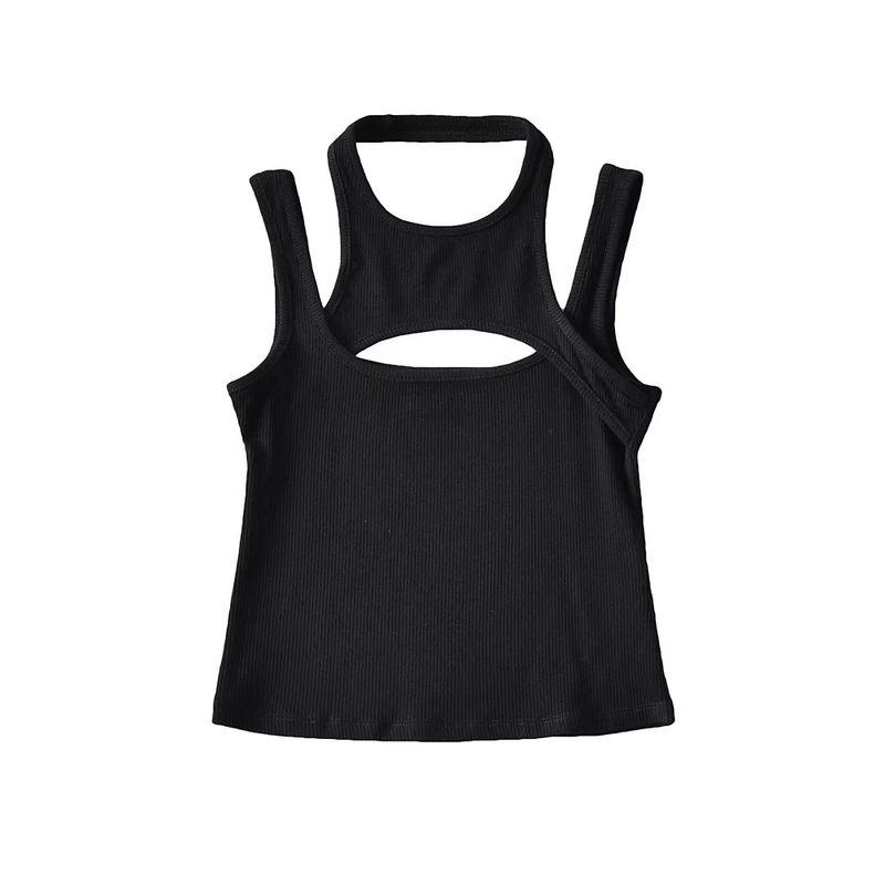 Camicia di base con design di nicchia in stile americano, vestibilità slim con spalle scoperte, incrociata, due piccole canottiere da donna_voghion.com