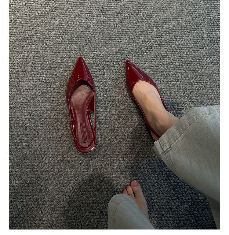 Lancui Nude Wedge Half Slippers For Women Summer Outdoor Patent Leather Chunky Heel Closed Toe Sandals Slim Pointed High_voghion.com