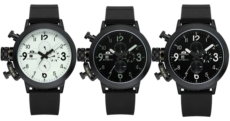 Automatische Herrenuhr Mechanische Selbstaufzugsuhr Gummibootgehäuse Orange Blau Gelb Grau Mode U Linke Hand_voghion.com