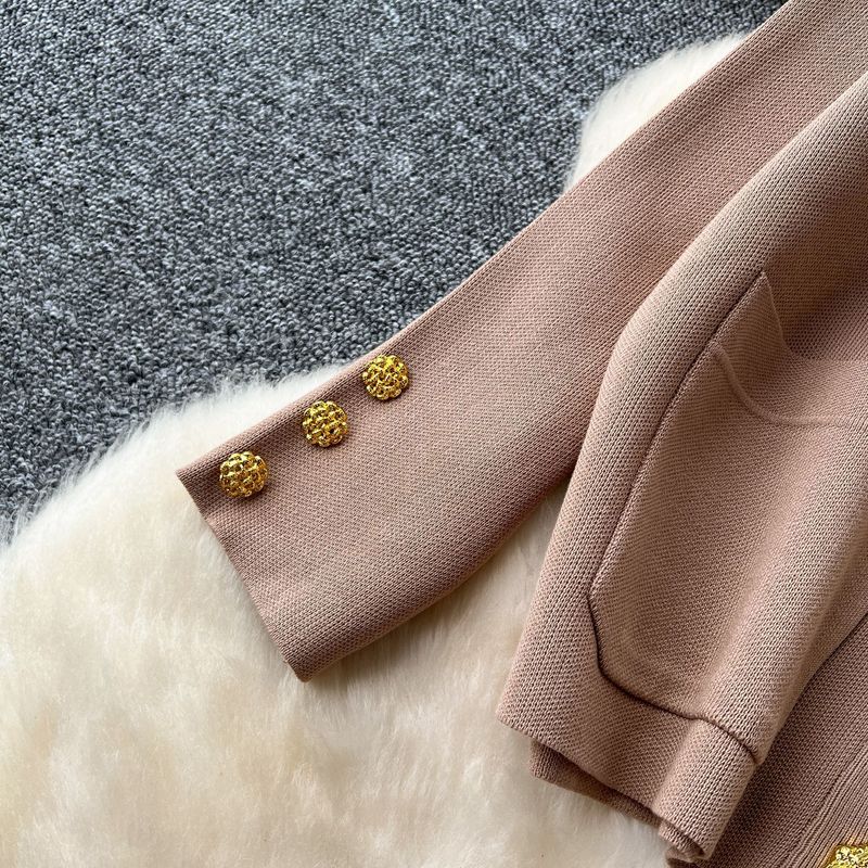 Women's Clothing Knit Cardigan & Pants Set – Metallic Button Two-Piece Outfit, Cozy Viscose Raylon Blend For Fall/Winter, Casual Elegance For Daily_voghion.com