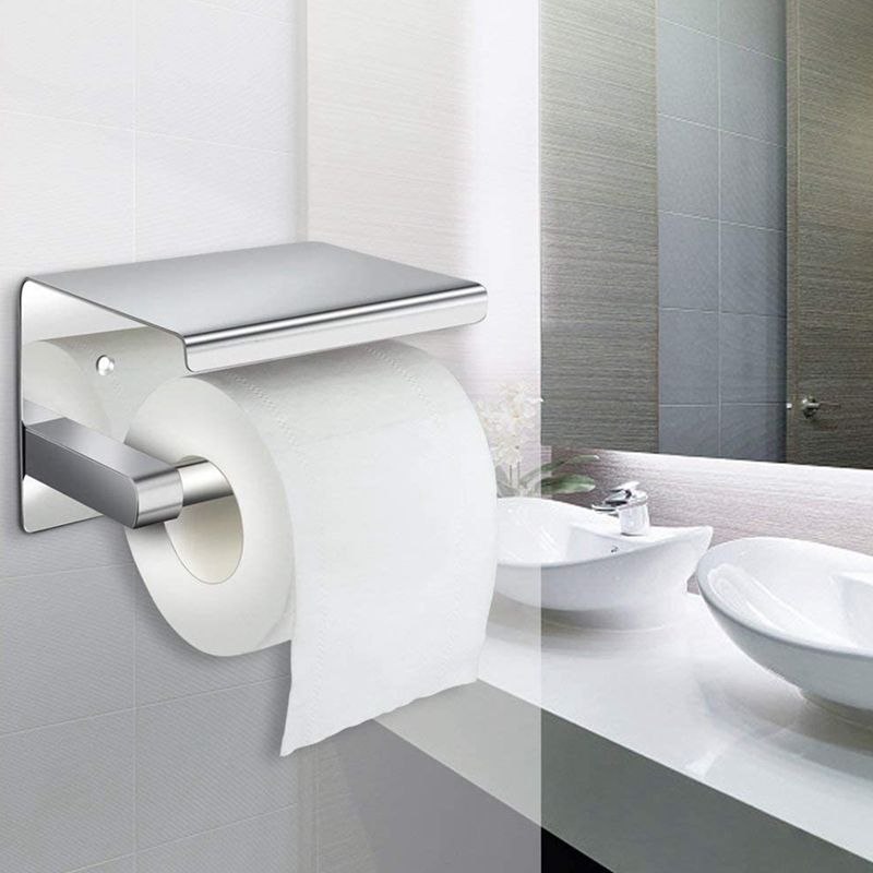 Portarrollos de papel higiénico autoadhesivos o perforables para pared Portarrollos de papel higiénico Almacenamiento de papel con estante para guardar teléfonos móviles_voghion.com