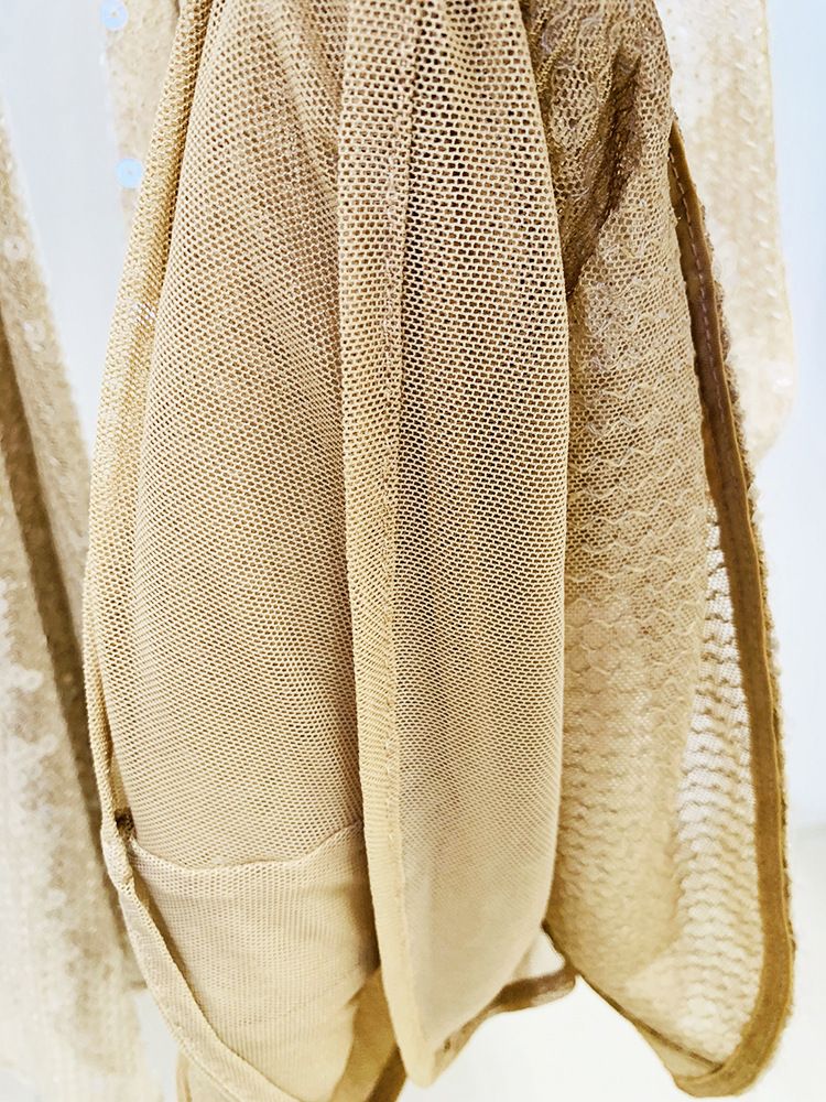 Ropa de mujer, moda estrella, mangas trompeta divididas, camisa de malla con cuentas y lentejuelas transparentes, pantalones acampanados_voghion.com