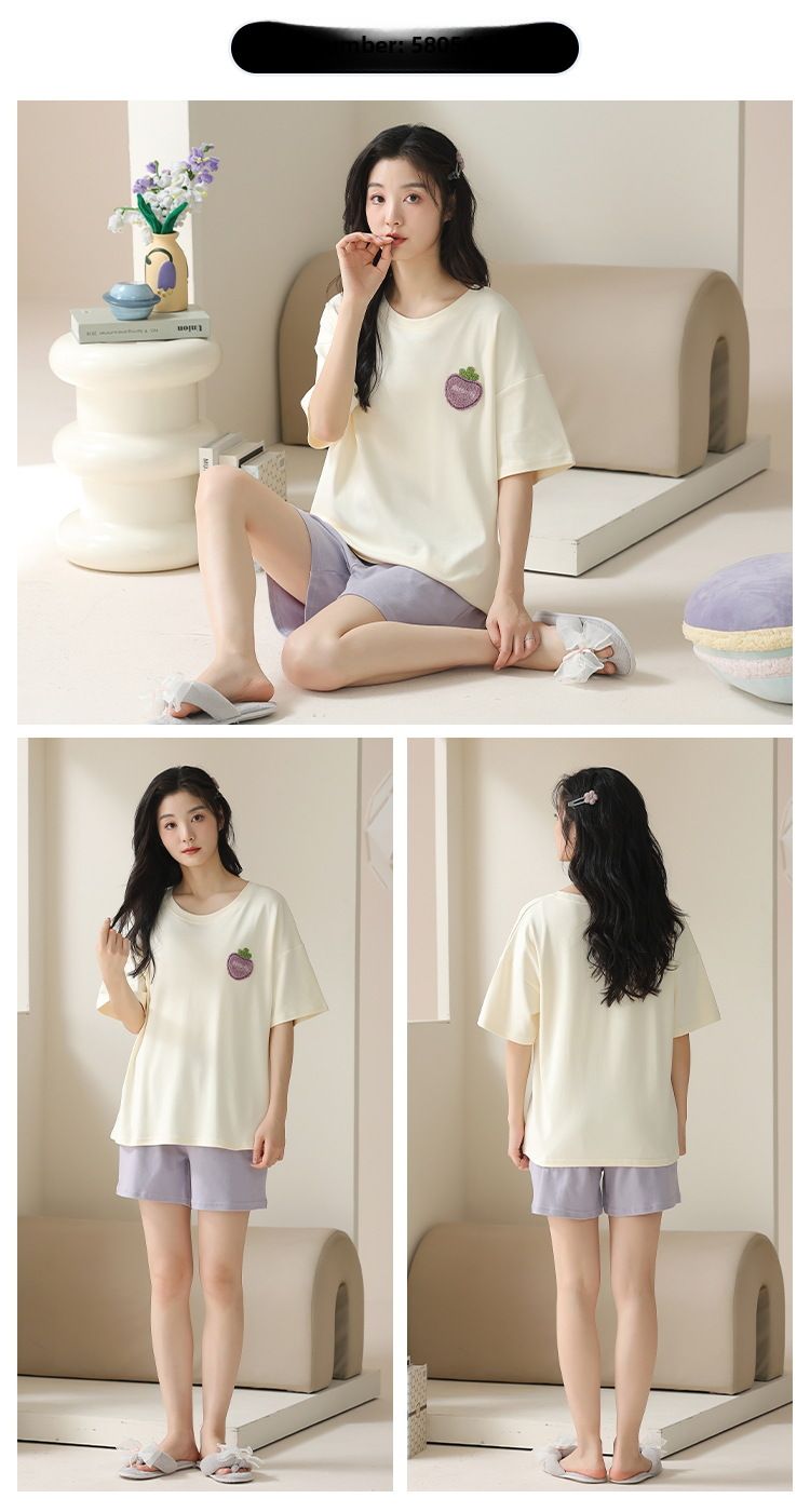 Pajamas women's summer women's 2024 new pure cotton women's short sleeve suit summer sweet cute plus size homewear_voghion.com