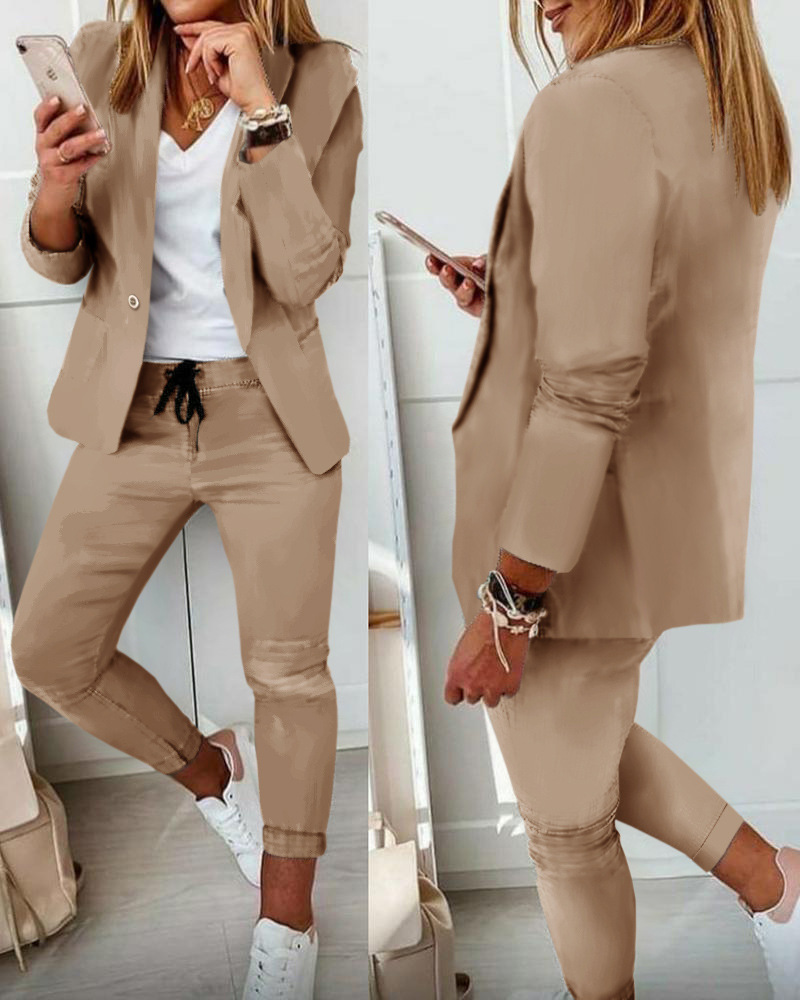 Dameskleding Effen kleur Woon-werkstijl Pak Top + Professioneel broekpak_voghion.com