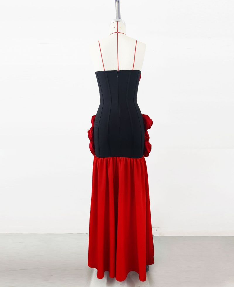 Elegantes schwarz-rotes Bandagekleid für Damen – Sexy Cocktailkleid für Weihnachtsfeiern, formelles Abendkleid, figurbetonte Passform, Stretch-Polyester-Spandex-Mischung_voghion.com