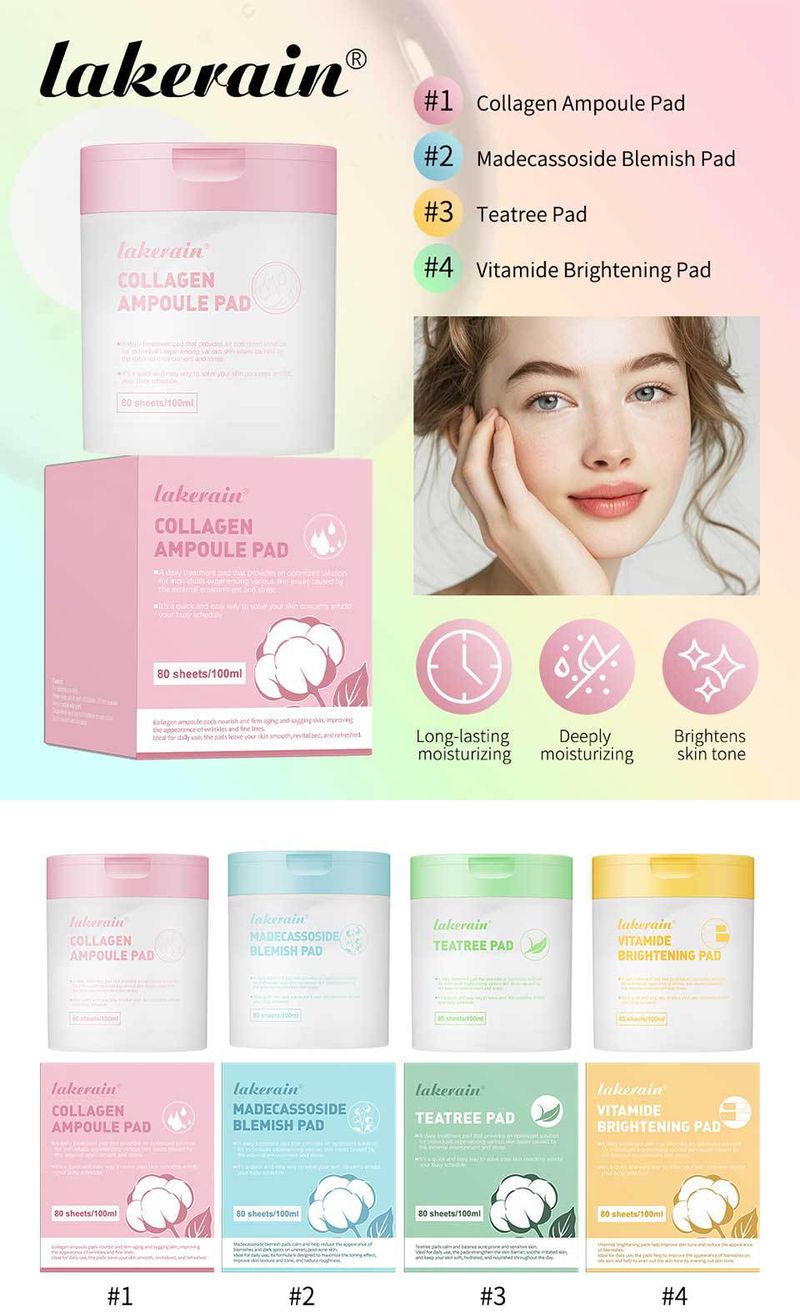 Lakerain Collagen & Madecassoside Facial Cotton Pads (100pcs) - Soothing Ampoule Pads For Acne & Hydration_voghion.com