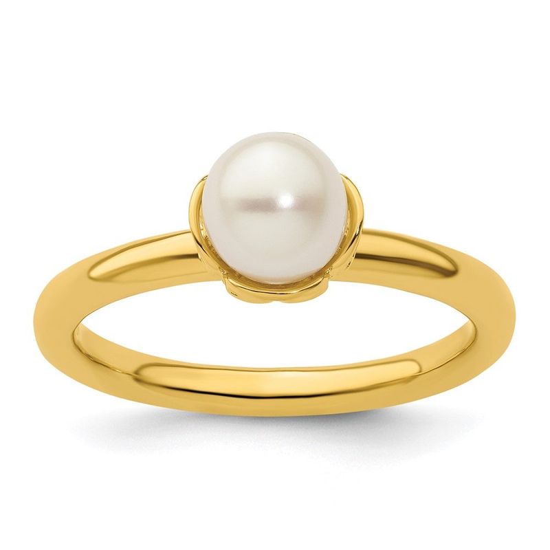 Sterling Silver Stack Exp. White FW Cultured Pearl Gold-plated Ring_voghion.com