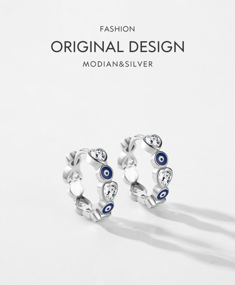 Anelli e orecchini placcati in rodio con intarsi in argento sterling con occhio del diavolo in stile moderno_voghion.com