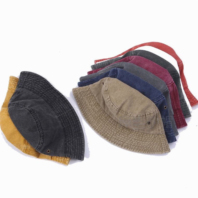 Chapéu de balde retrô lavado popular, simples, moderno, masculino e feminino, versátil, dobrável, jeans, chapéu de bacia, moda_voghion.com