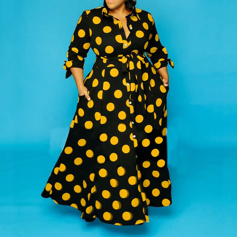 Abito da donna con stampa a pois, camicia a maniche lunghe, di grandi dimensioni, di vendita calda_voghion.com