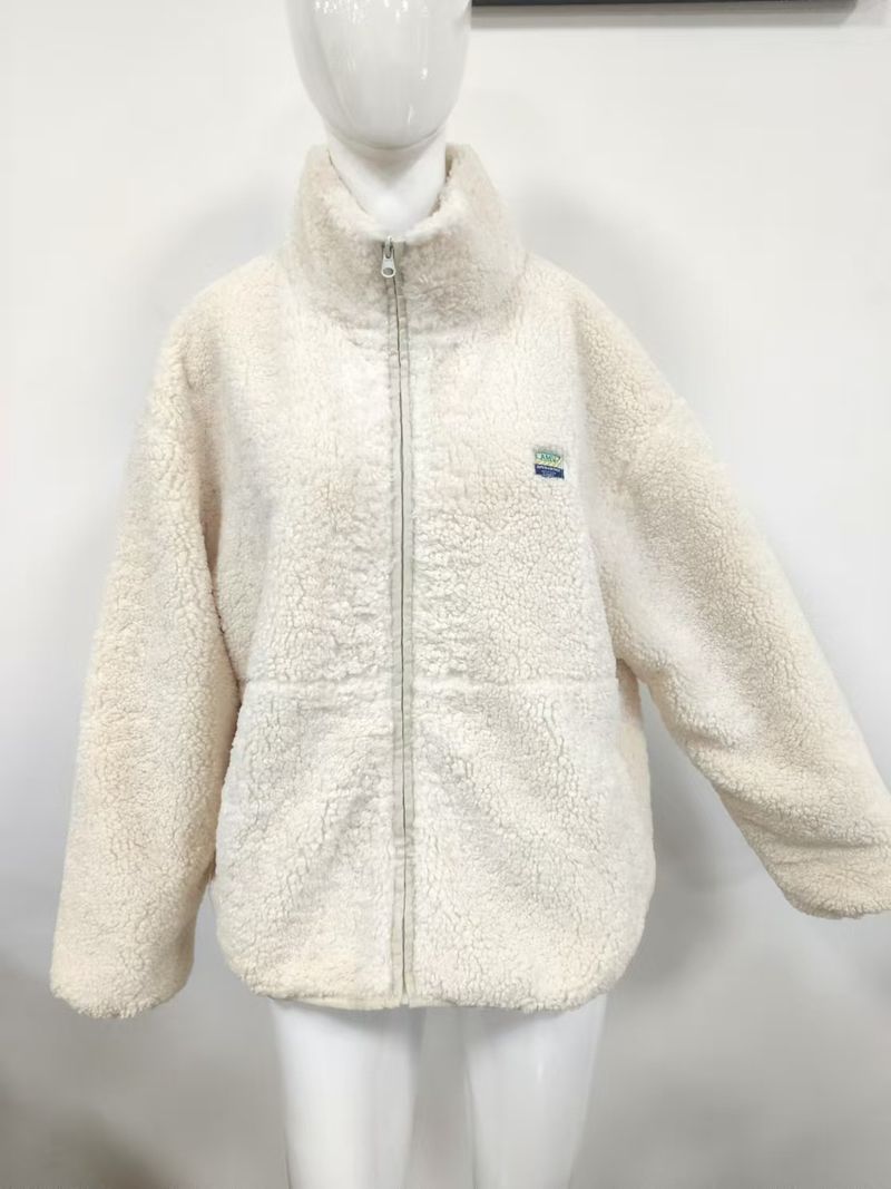 Jaqueta de lã feminina, aconchegante, manga comprida, retrô, esportiva, inverno, quente, agasalho solto, gola alta, pulôver, moda casual_voghion.com