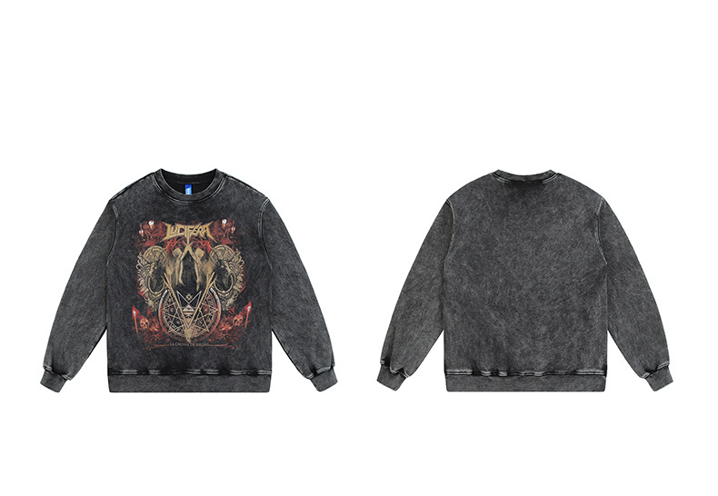 Sweat à capuche à col rond pour hommes, vêtements lourds, 450g, mode vintage, lavage pour faire du vieux, impression foncée, ample_voghion.com